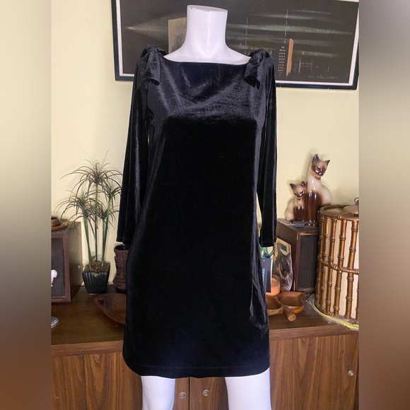 New French connection mini black velvet bow dress cocktail mod classic beauty - Picture 6 of 9